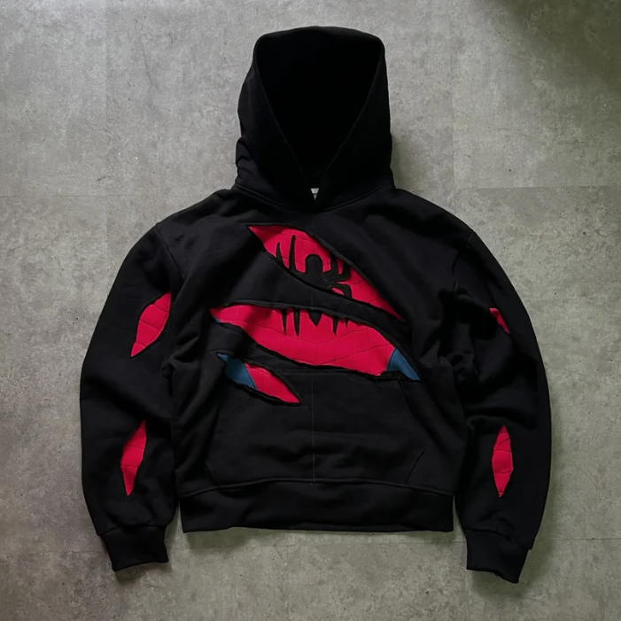 Sweat à capuche déchiré motif araignée