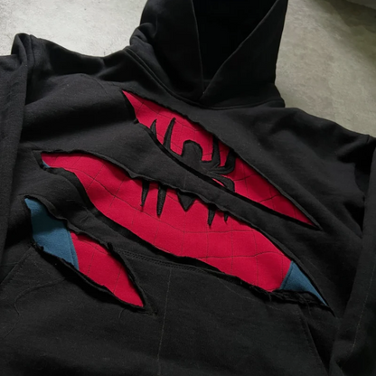 Sweat à capuche déchiré motif araignée